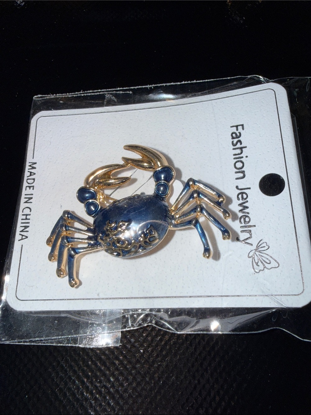Fashion Jewelry Blue and Gold Crab Pin Brooch